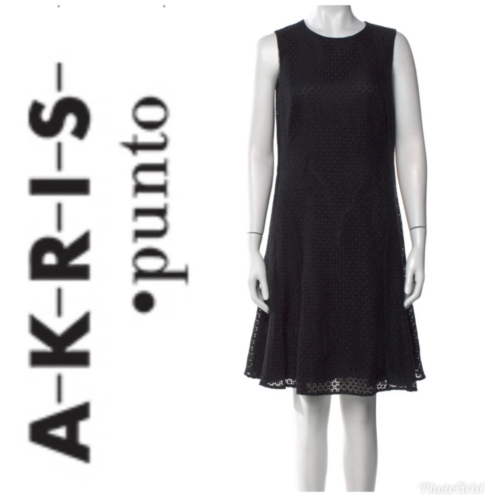 Akris Punto Sleeveless Pierced Overlay A-Line Black Midi Dress